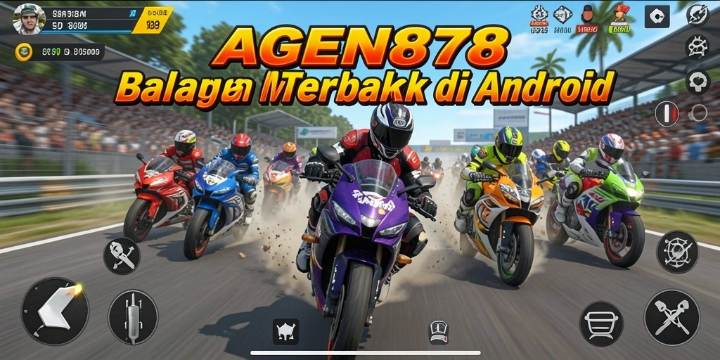 Screenshot AGEN878 menunjukkan balapan motor yang seru dan penuh aksi.