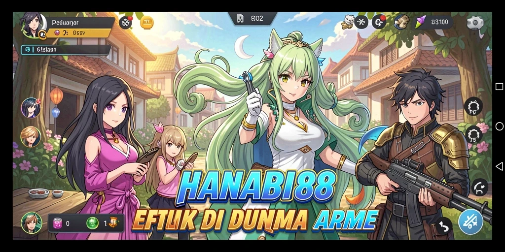 Tangkapan layar utama HANABI88 menampilkan pertarungan karakter anime yang seru.