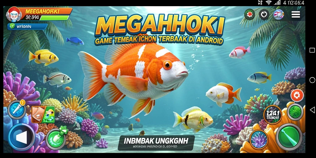 Tampilan gameplay seru dari MEGAHOKI dengan aksi menembak ikan.