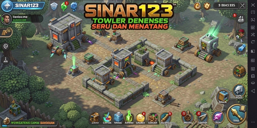 Screenshot gameplay SINAR123 menunjukkan momen pertempuran epik dalam Tower Defense.